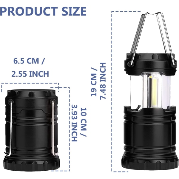 Campinglampor, 2 x Camping Lykta Batteridriven Bärbar LED Campinglampa med Fällbar Hängare, Tältlampor Vattentät Utomhus Hängande Lampa för E Black