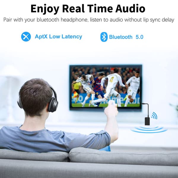Bluetooth 5.0-sender/mottaker for TV til Bluetooth-hodetelefoner