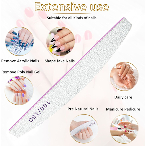 iles, Professionella nagelfilar, 16 st 100/180 Grit dubbelsidig Emery Board nagelfil set, tvättbara nagelfilar verktyg för manikyr (grå) grey