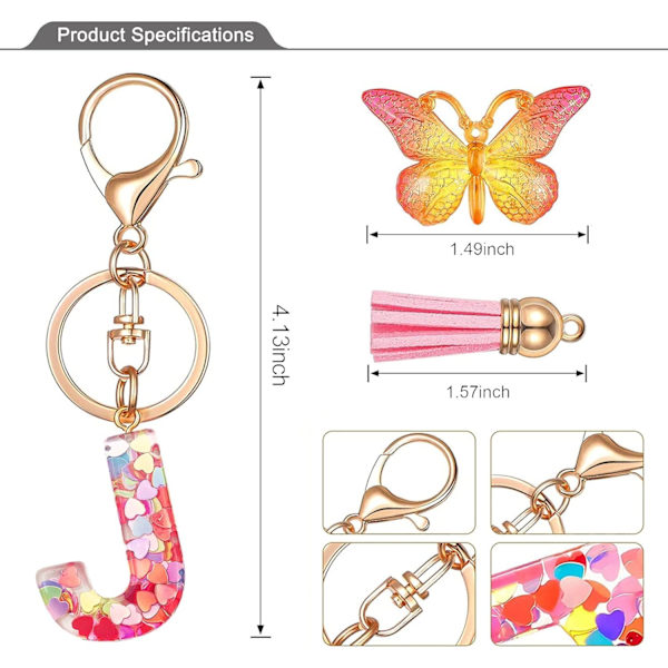 Nyckelringar i form av initialer för kvinnor Tassel Butterfly Pink Purple Cute Car Keyring för plånbok Handväskor Ryggsäck A-Z Pink J