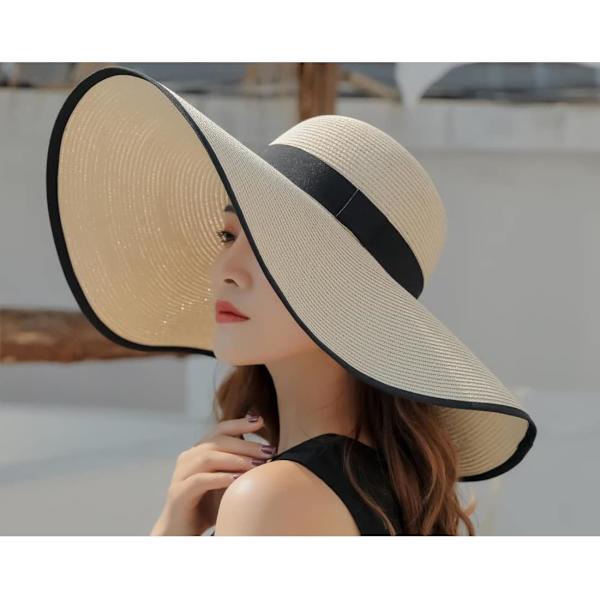 Kvinde Sammenfoldelig Floppy Bredskygget Solhat Sommer Strandhat UV UPF 50+ 03Style Beige