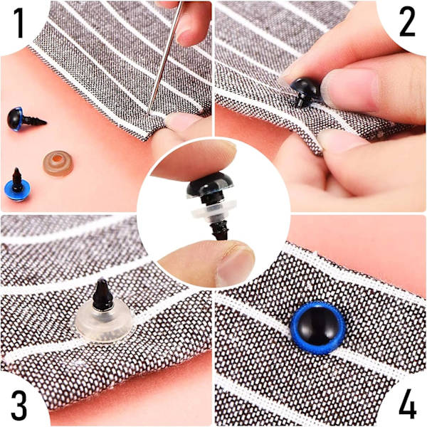 600 st plast säkerhetsögon och näsor för Amigurumi virkning hantverk dockor stoppade djur och nallebjörn, flera färger och storlekar (Ø 6~14mm)