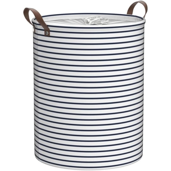 18-tommers frittstående skittentøyskurv med lokk, sammenleggbar stor oppbevaring av klær med snøring med skinnhåndtak (blå stripe, M) Blue Stripe 18"/M