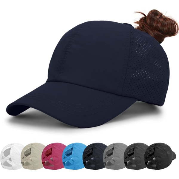 Dame Baseball Cap - Hestehale Solhatt Hurtigtørkende Løpehette Dame Golf Caps Criss Cross Justerbar Trucker Caps for Kvinner Jenter DeepBlue One Size