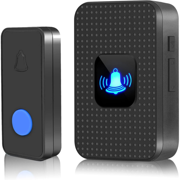Trådlös dörrklocka, IP55 vattentät plug in sladdlös dörrklockor chime kit-1000 Ft räckvidd 55 chimes 5 nivåer volym Led blixt, batteridriven Expanda Black 1 Push Button + 1 Receiver