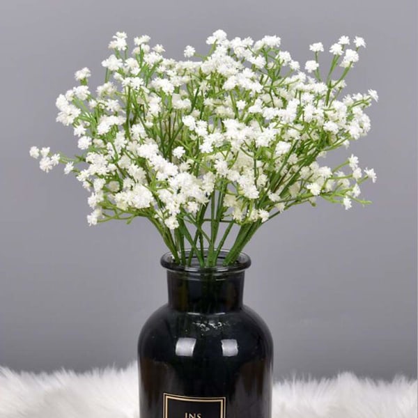 5 stk. kunstige blomster, falske blomster silke plast kunstig brudeslør realistiske blomsterarrangementer bryllupsdekorasjon bordpynt (hvit)