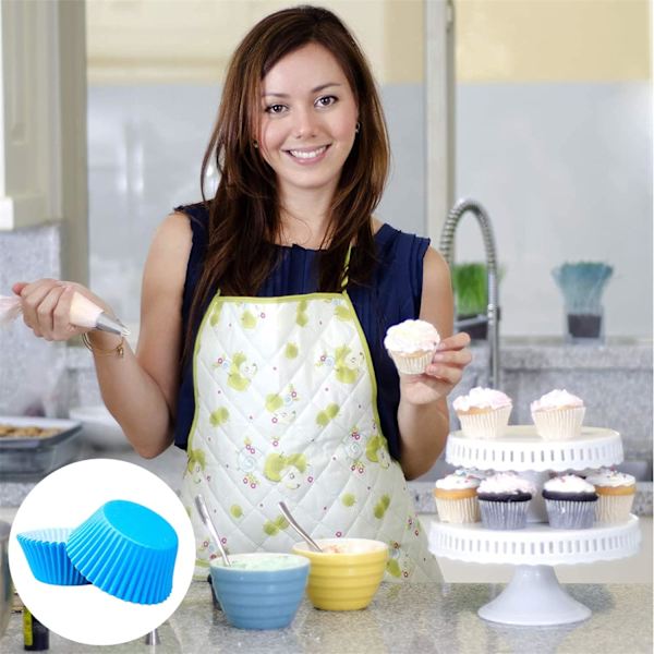 Blå cupcake-forme i papir til King Charles' kroningsdekorationer, bageforme, mini muffin-forme, muffin-forme, P Blue