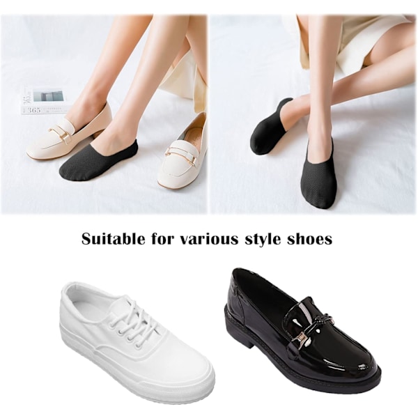 Usynlige Sokker til Kvinner - Pustende Mesh Anti-Skli Usynlige Sokker Is Silke Lav Kutt Liner Ankel Korte Sokker for Damer Trenere Loafers Sneakers Båtsko 3Black