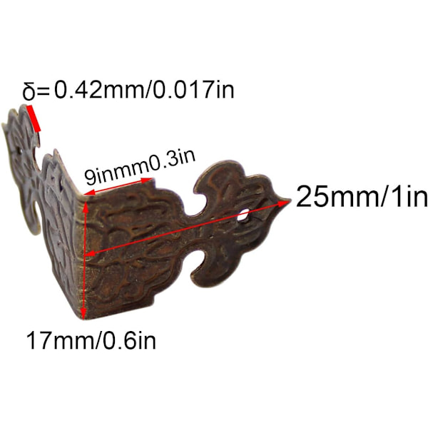 24 stk antikke møbelhjørnebeskyttere, høyre vinkel, brukes til å beskytte kantene på esker, smykkeskrin og retro møbler, med nok Gold, Bronze Protect corners