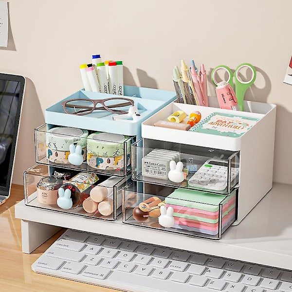 Hvid Sneklædt Bjerg - 2 Skuffe Makeup Organizer - Plast Og Kosmetik Opbevaring - Kosmetik, Neglelak, Etc. Skuffeboks I Stablebart Design Til Badeværelse