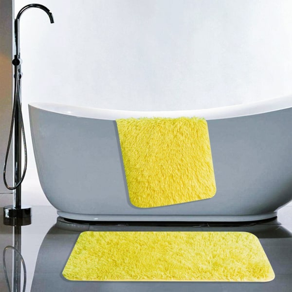 Ensfarvet badeværelsestæppesæt 3 stykker blødt, absorberende skridsikkert bademåtte Tæpper og toiletlåg Betræk Vaskbar, gul