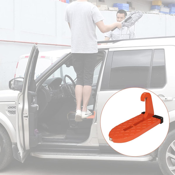 r Step, Fotsteg för fordonsdörrar Fällbar takräcke Universal Auto Latch Hook U-formad pedal med säkerhetshammare Gummiplatta för de flesta SUV,RV, Truc Orange