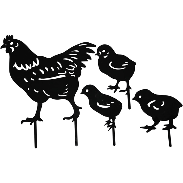 4 stk hagepynt kunst hane, hagepynt kylling hagekunst hageplen gulvdekorasjon for hjem hager utendørs hage bakgård veranda Black