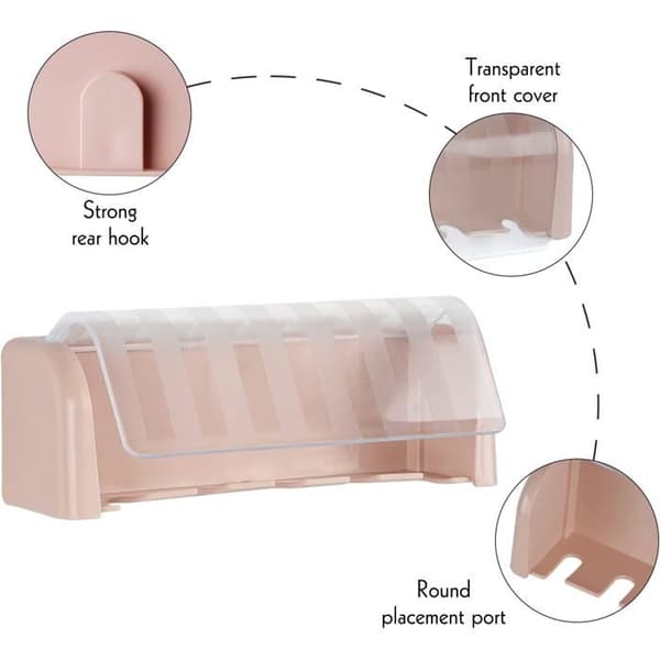 Veggmontert tannbørsteholder - 5 rom - Selvklebende - Rosa