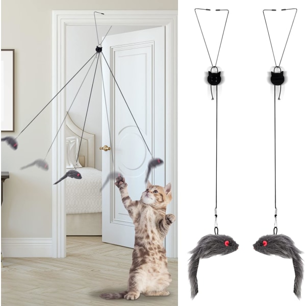 2 pakker Dørhængende kattelegetøj,interaktive kattelegetøjsmus, kattelegetøj jagtøvelse Underholde legetøj hængende dør kattelegetøj Mus Teaser legetøj til indendørs kat