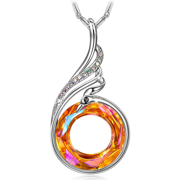 Halskje for kvinner Smykkergaver til henne, Butterfly Crystals anhengskjede, Krystaller fra Østerrike, Valentinsdag Morsdag Anni Orange Crystal