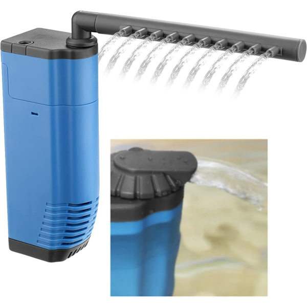 Neddykbar Intern Filter for Akvarium, Kraftig Under vann Hjørnefilter for 20-150 liter Fiskedam Blue, Black