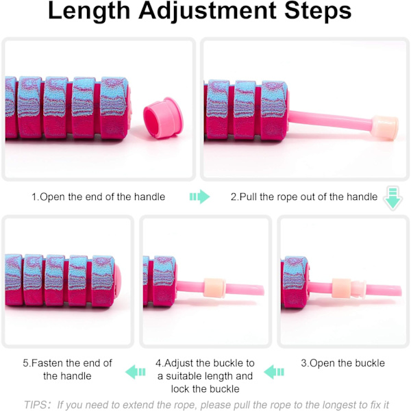 Hoppetau, treningshoppetau uten tau for fitness, justerbar vektet trådløs hoppetau for menn, kvinner og barn Pink+Blue