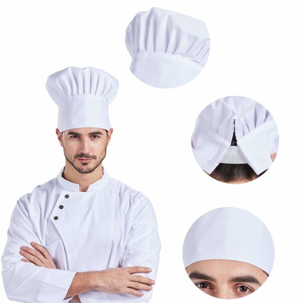 Unisex korkea elastinen kokkihattu Ruoanlaitto Kärryssä Leivonnaiset Ravintola Baker Costume Cap