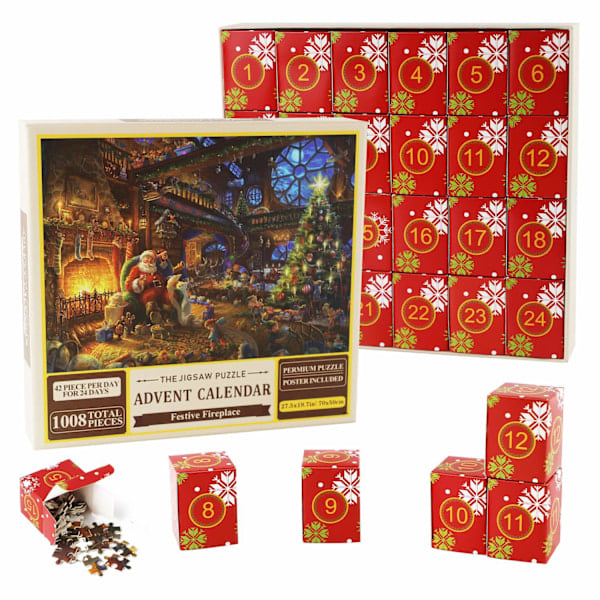 Puzzle Julekalender 2024, 1008 puslespilsbrikker 24 dage Pejs Åben pejs Jigsaw puslespil Jule nedtælling Julekalender...