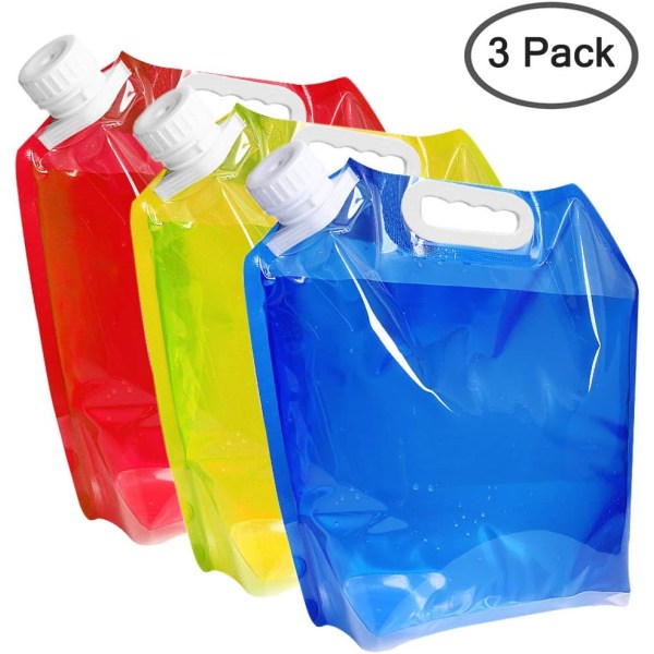 Litres hopfällbar vattenbehållare, BPA-fri plastvattenbärare hopfällbar vattenpåse set om 3 för utomhuscamping, vandring. Assorted