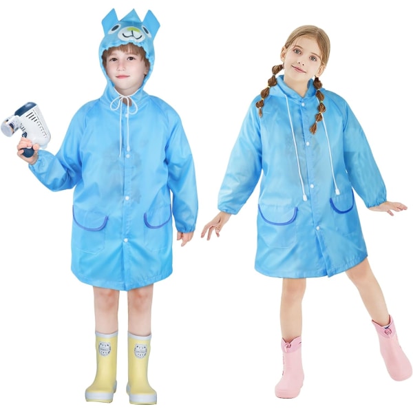 Bärbar regnrock, regnponcho vattentät med huvor och ärmar, återanvändbar regnbeständig poncho för camping, nödsituationer, resor Kids Bear Raincoatblue *1