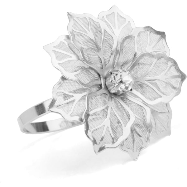 12 st silver servettringar ihåliga blommiga servettringar i legering
