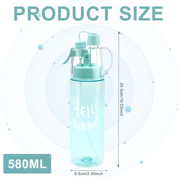 Spray Vattenflaska, 580ml, med Flip Top-sugrör, Transparent Blå, 1st