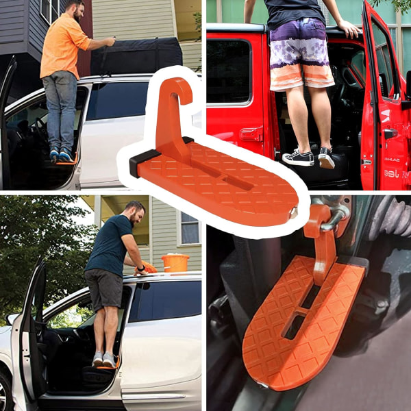 r Step, Kjøretøy dørstokk fotpinner Sammenleggbart Takstativ Universal Auto Latch Hook U-formet Pedal med Sikkerhetshammer Gummipute for de fleste SUV, RV, Truc Orange