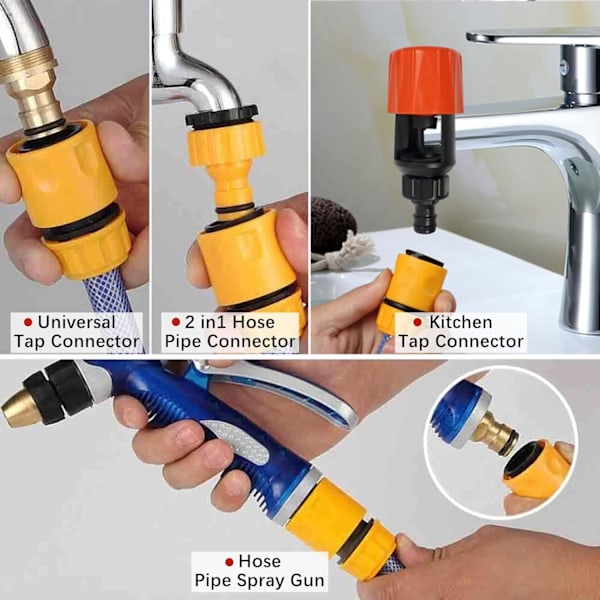 ose-slangekobling, slangehane-stik 1/2 tommer og 3/4 tommer 2-i-1 hane-adapter, 1/2 tommer havevandslange-hurtigstik, til bilvask og slangeforbindelse (Qu Quick Connector+2in1 Tap Connector S