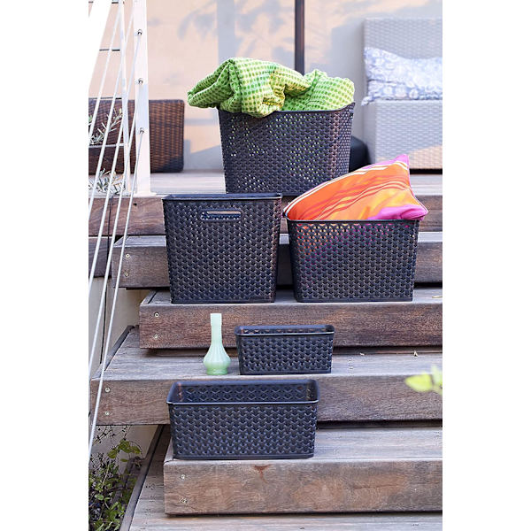 My Style Rattan Effect -setti, 4 kpl, keittiöön, olohuoneeseen, kylpyhuoneeseen, makuuhuoneeseen, kodinhoitohuoneeseen, pienet suorakaiteen muotoiset muoviset säilytyskorit, 4 litraa - antrasiitti, tumma Dark Grey 4 x 4L Small