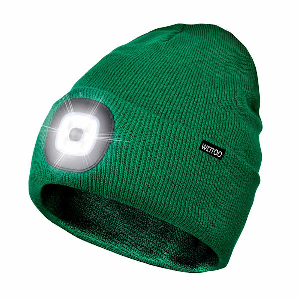 Unisex 4 LED-lygte hue, USB genopladelig løbehat superlys håndfri forlygte fakkelhue, LED-hue til løb vandreture (grøn)