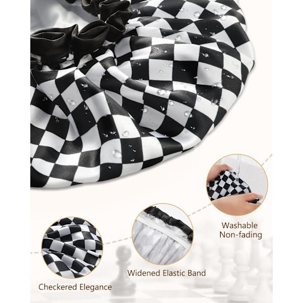 Duschmössa för kvinnor 2-pack, återanvändbar, dubbla lager vattentät badmössa med mjukt PEVA-foder, duschmössa för långt hår medium, Chec Checkerboard Medium (Pack of 2)
