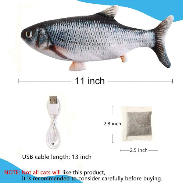 Elektrisk floppy fisk katt leksak, rörlig katt kicker fisk leksak, 11\" realistisk flopping fisk hund leksak, plysch interaktiv katt leksak för inomhuskatter, wiggle fis Carp