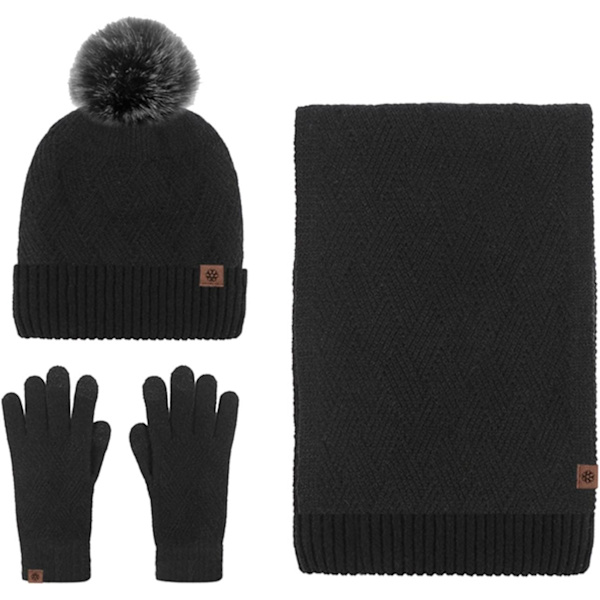 Hatt, skjerf og hanske sett kvinner vinterhatter 3 deler nakkevarmer og hansker lue hansker skjerf