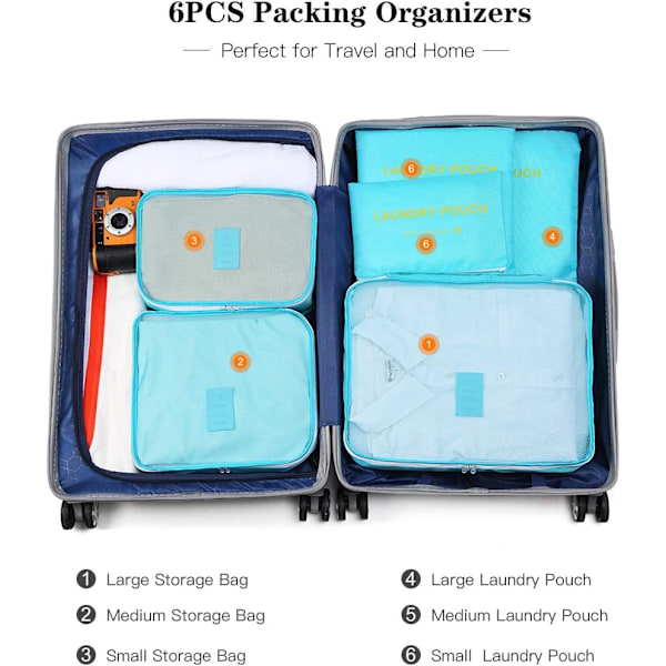 6-pack reseväskor set resebagage dragkedjor kläder underkläder strumpor förvaringsväska påse (blå) Blue 6 size