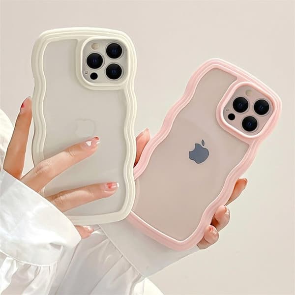Case, Cute Wavy Frame Clear Case, Transparent Soft Silicone Protective Phone Cover for iPhone 15 Pro Max - Rose