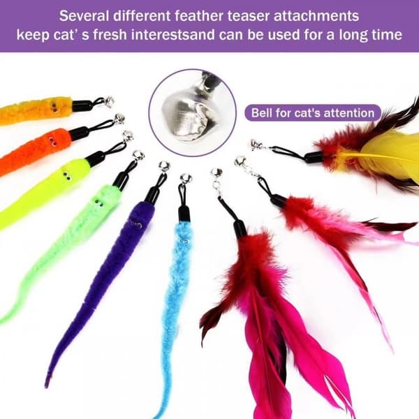 Cat Retraction Rod Interactive Cat Toy Feather Da Bird Cat Extendable Fishing Rod Toy Set (2 Rods and 9 Refill Feathers)