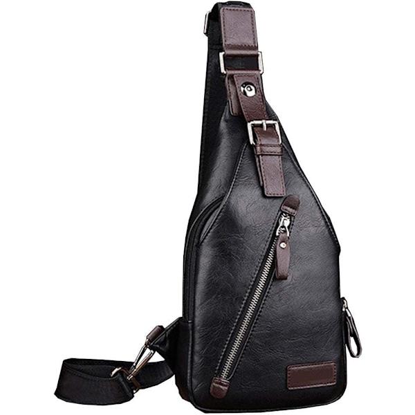 Läder Sling Bag Crossbody Ryggsäck Daypack för Män Kvinnor Utomhus Resor Camping Fiske Jakt Vandring Crossbody Axel Väska Bröst Pack #20black(pu)