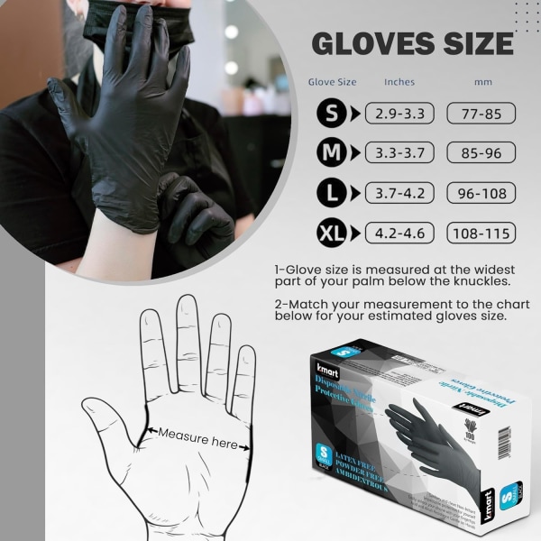 Black Nitrile Multi-Purpose Disposable Gloves, Powder Free, Disposable, Extra Strong - Box of 100