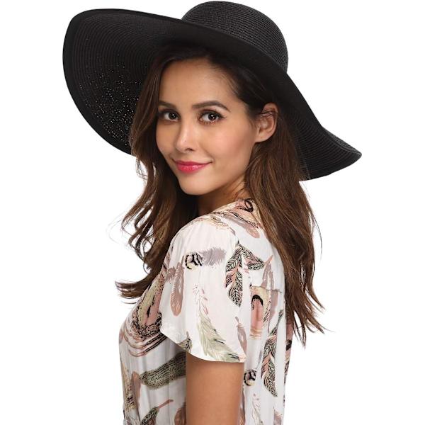 Dame Bredskygget Solhat Floppy Foldbar Rulle op Cap Strand Solhat UPF 50+ 01 Style Bblack