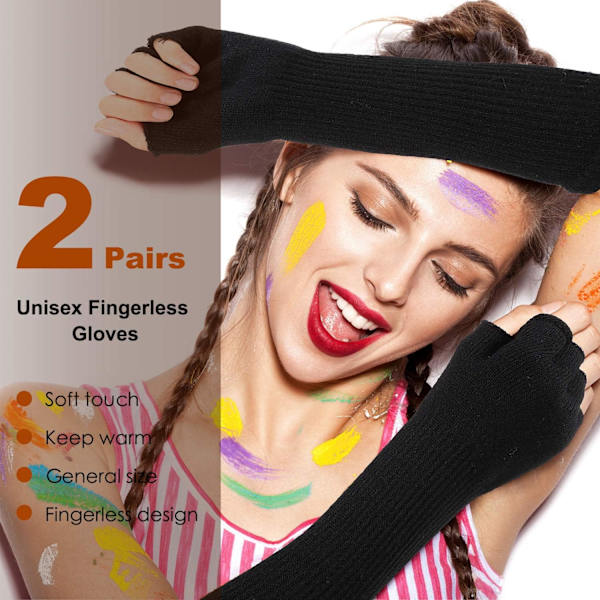 2 Par Vinters Fingerløse Handsker Lange Termiske Strikket Vanter Strækbare Strikket Armvarmere Halvfinger Handsker til Mænd Kvinder, 11 Tommer Multicoloured