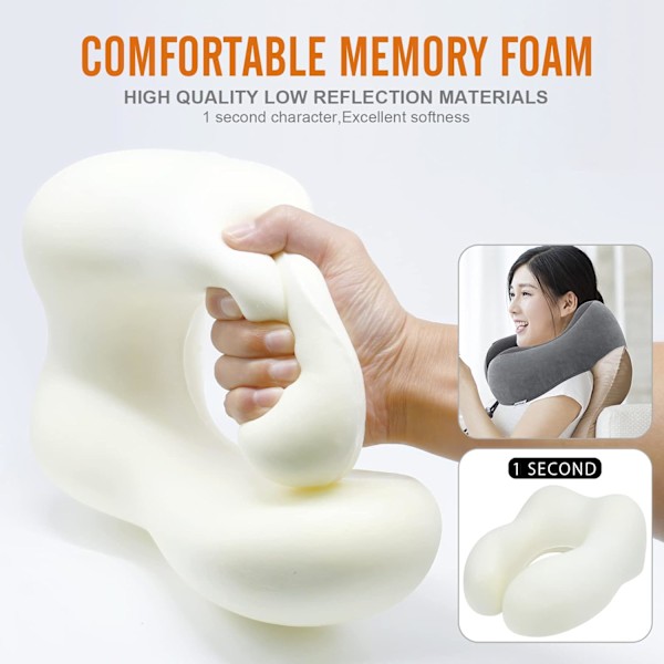 illow Memory Foam Nakkepute Lettvekt Hurtigpakke for Flytog Bil Nakkestøttepute for Reise Camping (Mørkegrå) Dark Grey U Design Neck Pillow