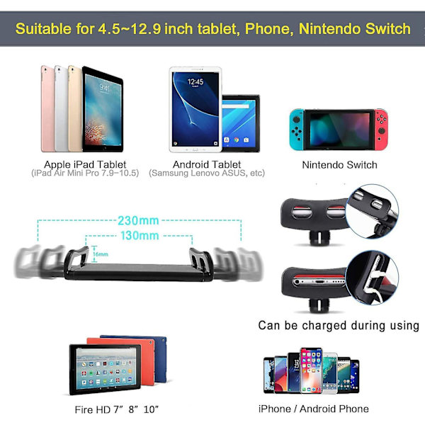 Tabletholder for seng, justerbar og sammenleggbar med 360 graders rotasjon for iPhone, iPad, mobiltelefon, nettbrett, Kindle Fire eller andre enheter 1,85\"-12,8\"