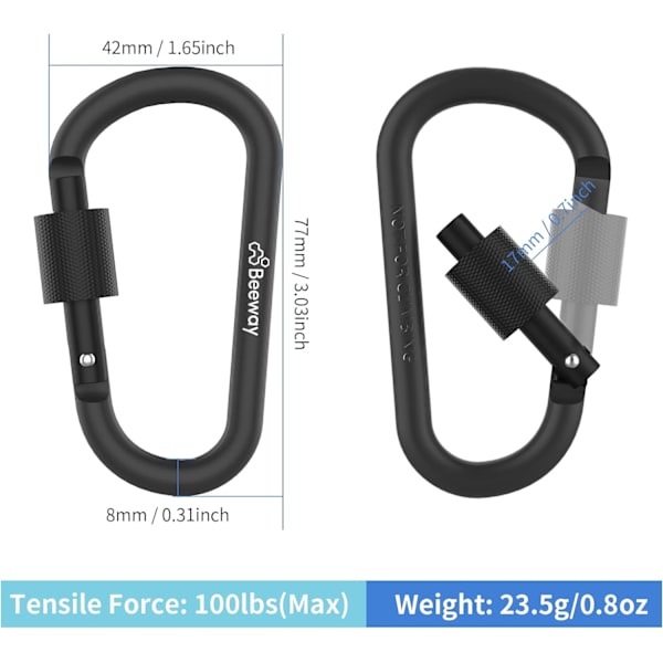 Låsekarabiner, Premium Aluminiumlegering D-Ring Karabinhager Nøglekæde Klip Krog til Camping, Vandring, Rejser, Fiskeri, Rygsæk 8 Colors
