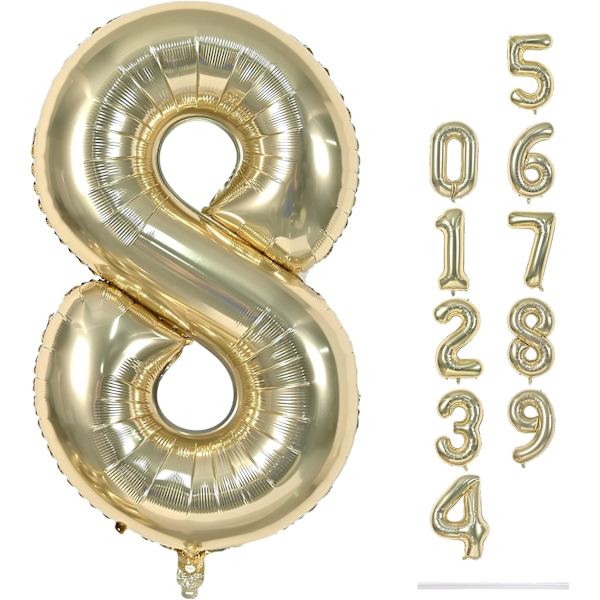 Guld 8 Ballonger, 40\" Jätte Helium Folie Nummer 0-9 Ljus Guld Födelsedag Ballong för Pojkar Flickor, Självuppblåsande Siffra 8 Ballonger för Kvinnor Män Anni Champagne Gold Number 8