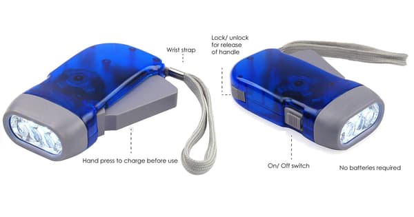 2 stk. 3 LED Håndsving Dynamo Lommelygte til Rejser, Nødsituationer, Camping, Klatring og Vandring (Blå)