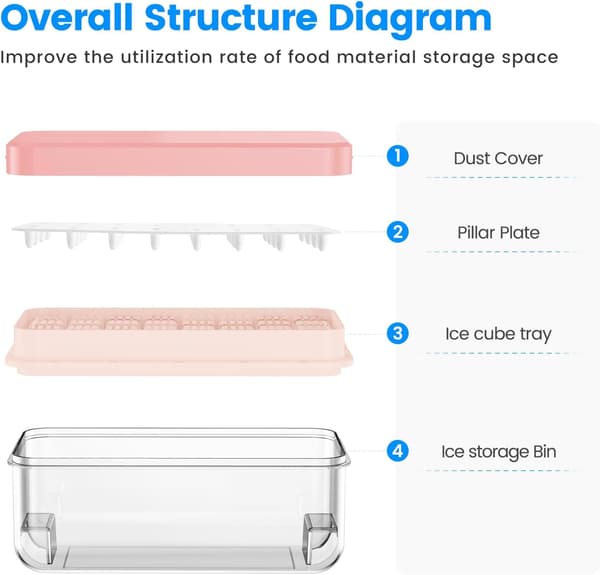 Ice Cube Tray with Lid and Bin, Ice Cube Mold, Ice Freezer Container, Spill-Proof Removable Lid & Ice Scoop, for Whiskey, Cocktail
