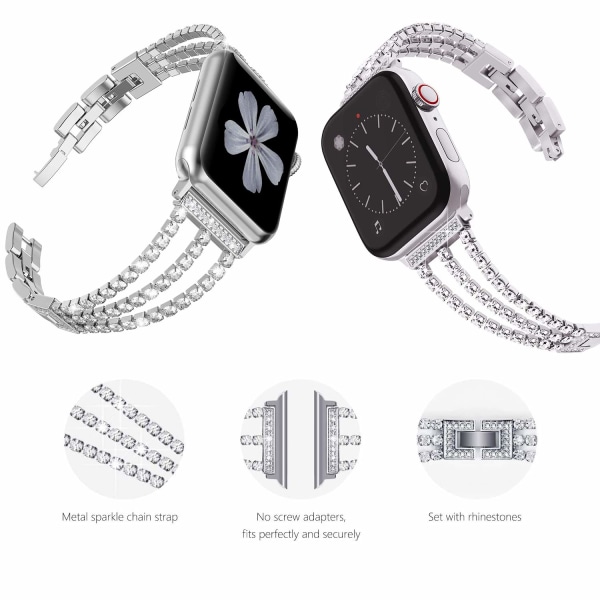 38 mm 40 mm 41 mm smykkeurrem til iwatch Rem Series 9 8 7 6 5 4 3 2 1 Justerbar Crystal Diamond Armbånd Erstatning iwatch