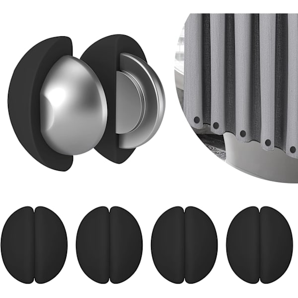Bruseforhængsvægte, aldrig rustende bruseforhængsmagneter, silikoneindpakkede tunge stærke magneter forhindrer bruseforhængsfor i at blæse gardin Cl Black 10PCs (5Pairs)